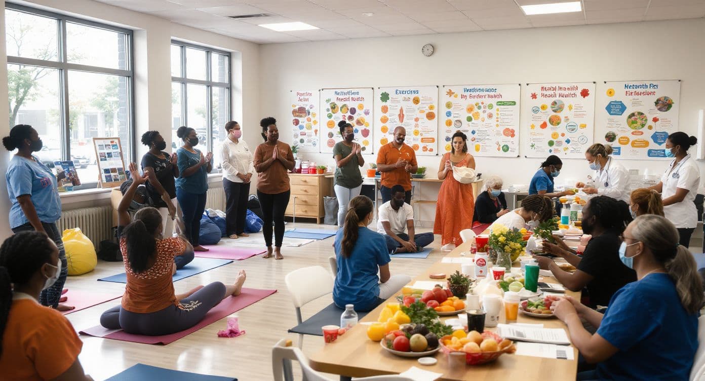 Un atelier communautaire de promotion de la santé, avec démonstration culinaire.
